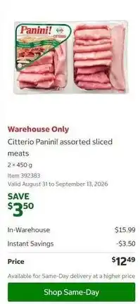 Costco Panini assorted sliced meats offer