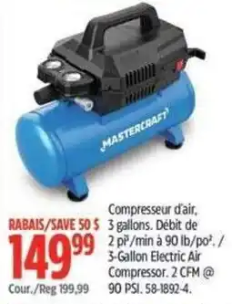 Canadian Tire Mastercraft 3-gallon electric air compressor offer