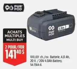 Canadian Tire Pwr Pod 20 V 4.0Ah Battery offer