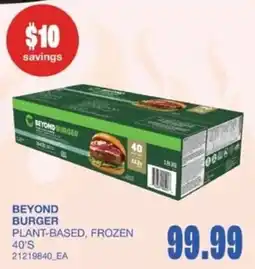 Wholesale Club Beyond burger plant-based, frozen 40's offer