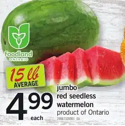 Loblaws Foodland jumbo red seedless watermelon offer