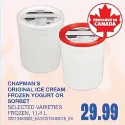Wholesale Club Chapman's original ice cream frozen yogurt or sorbet offer