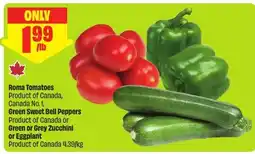 FreshCo Roma Tomatoes Green Sweet Bell Peppers Green or Grey Zucchini or Eggplant offer