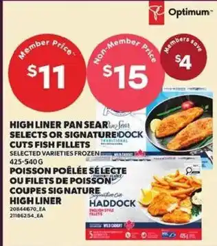 High Liner pan sear selects or signature dock cuts fish fillets