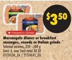 No Frills Marcangelo dinner or breakfast sausages offer