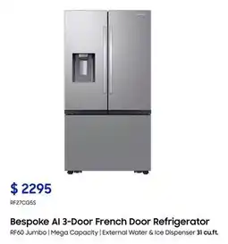 The Brick Samsung Bespoke AI 35.75 26 Cu. Ft 3-Door French Door Refrigerator – Silver - RF27CG5B30SRAA offer