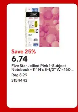 Staples Five Star Jellied Pink 1-Subject Notebook - 11 H x 8-1/2 W - 160 Pages offer