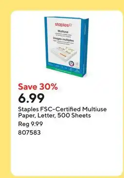 Staples Staples FSC-Certified Multiuse Paper, Letter, 500 Sheets offer