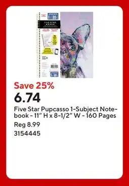 Staples Five Star Pupcasso 1-Subject Notebook - 11 H x 8-1/2 W - 160 Pages offer
