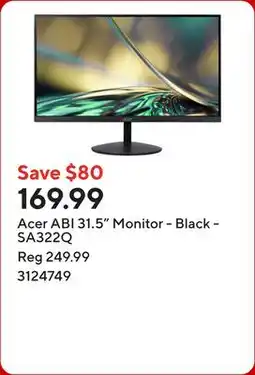 Staples Acer ABI 31.5 Monitor - Black - SA322Q offer