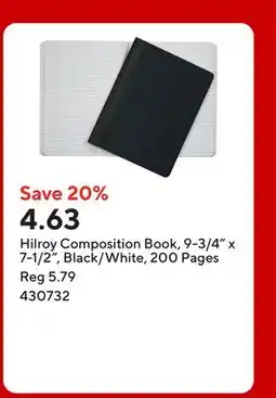 Staples Hilroy Composition Book, 9-3/4 x 7-1/2, Black/White, 200 Pages offer