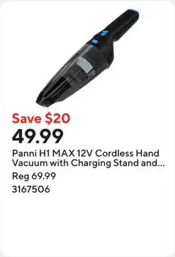 Staples Panni H1 MAX 12V Cordless Hand Vacuum with Charging Stand and Cleaning Attachments - Black offer