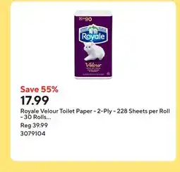 Staples Royale Velour Toilet Paper - 2-Ply - 228 Sheets per Roll - 30 Rolls per Pack offer