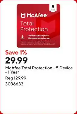 Staples McAfee Total Protection - 5 Device - 1 Year offer