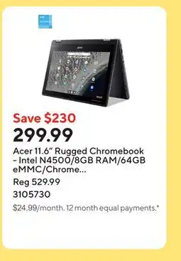 Staples Acer 11.6 Rugged Chromebook - Intel N4500/8GB RAM/64GB eMMC/Chrome OS with 3 months of Google AI Pro offer