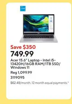 Staples Acer 15.6 Laptop - Intel i5-13420H/16GB RAM/1TB SSD/Windows 11 offer