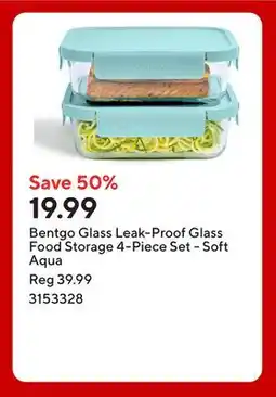 Staples Bentgo Glass Leak-Proof Glass Food Storage 4-Piece Set - Soft Aqua offer