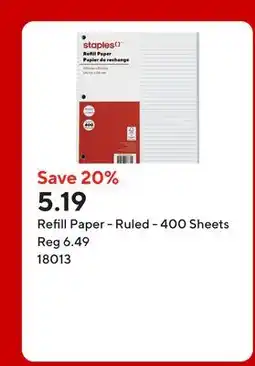 Staples Refill Paper - Ruled - 400 Sheets offer