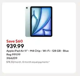 Staples Apple iPad Air 11 - M4 Chip - Wi-Fi - 128 GB - Blue offer