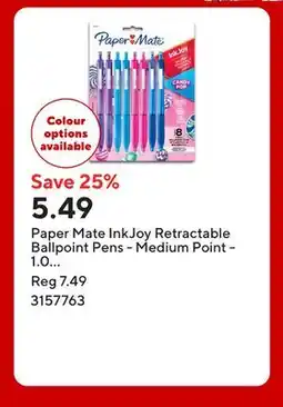 Staples Paper Mate InkJoy Retractable Ballpoint Pens - Medium Point - 1.0 mm - Candy Pop Colour offer
