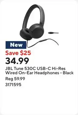 Staples JBL Tune 530C USB-C Hi-Res Wired On-Ear Headphones - Black offer