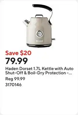 Staples Haden Dorset 1.7L Kettle with Auto Shut-Off & Boil-Dry Protection - Putty Beige offer