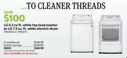 Costco LG 5.2 cu ft. white top load washer or LG 7.3 cu. ft. white electric dryer offer