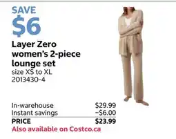 Costco Layer Zero women's 2-piece lounge set offer