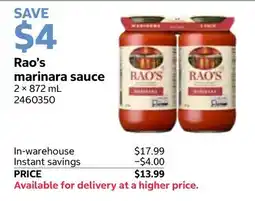 Costco Rao's marinara sauce offer