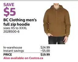Costco BC Clothing men's full zip hoodie offer