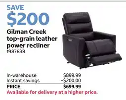 Costco Gilman Creek top-grain leather power recliner offer