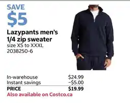 Costco Lazypants men's 1/4 zip sweater offer