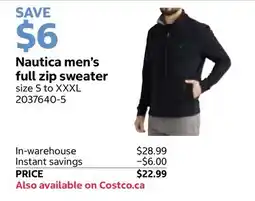 Costco Nautica men's full zip sweater offer