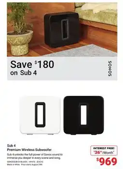 Visions Electronics SONOS Sub 4 Premium Wireless Subwoofer offer