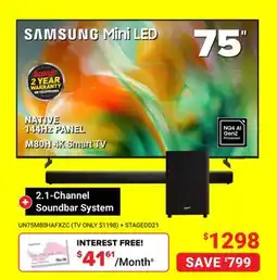 Visions Electronics SAMSUNG Mini LED 75 M80H 4K Smart TV + 2.1-Channel Soundbar System offer