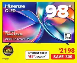 Visions Electronics Hisense QLED QD5N 4K Smart TV 98 offer