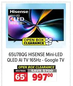 2001 Audio Video 65U78QG HISENSE Mini-LED QLED AI TV 165Hz - Google TV offer