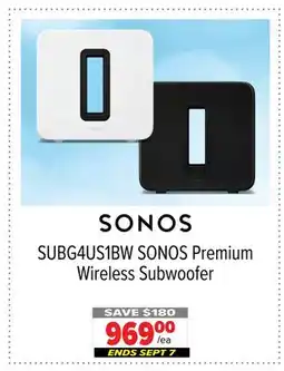 2001 Audio Video SUBG4US1BW SONOS Premium Wireless Subwoofer offer