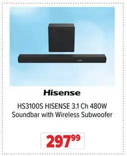 2001 Audio Video HS3100S HISENSE 3.1 Ch 480W Soundbar with Wireless Subwoofer offer
