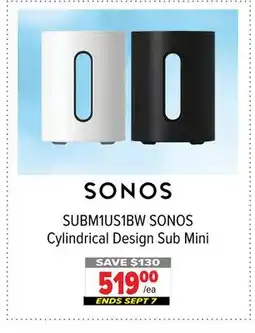2001 Audio Video SUBM1US1BW SONOS Cylindrical Design Sub Mini offer