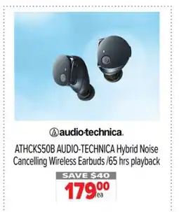 2001 Audio Video ATHCKS50B AUDIO-TECHNICA Hybrid Noise Cancelling Wireless Earbuds /65 hrs playback offer