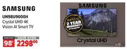 2001 Audio Video UN98U9000H SAMSUNG 98 Crystal UHD 4K Vision AI Smart TV offer