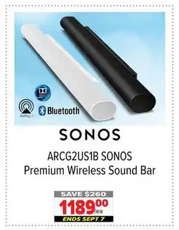 2001 Audio Video ARCG2US1B SONOS Premium Wireless Sound Bar offer