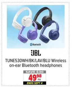 2001 Audio Video TUNE530WH/BK/LAV/BLU JBL Wireless on-ear Bluetooth headphones offer