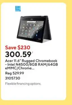 Staples Acer 11.6 Rugged Chromebook - Intel N4500/8GB RAM/64GB eMMC/Chrome OS with 3 months of Google AI Pro offer