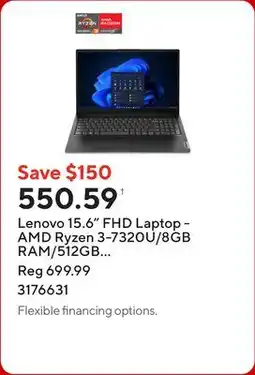 Staples Lenovo 15.6 FHD Laptop - AMD Ryzen 3-7320U/8GB RAM/512GB SSD/Windows 11 Home offer