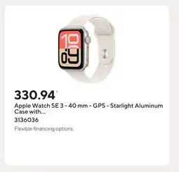 Staples Apple Watch SE 3 - 40 mm - GPS - Starlight Aluminum Case with Starlight Sport Band - S/M offer