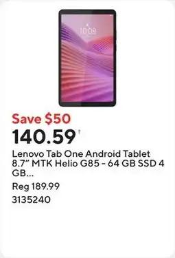 Staples Lenovo Tab One Android Tablet 8.7 MTK Helio G85 - 64 GB SSD 4 GB RAM with Folio Case - Luna Grey offer