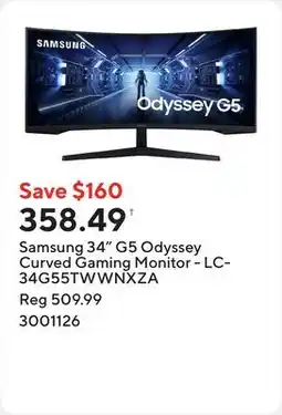 Staples Samsung 34 G5 Odyssey Curved Gaming Monitor - LC34G55TWWNXZA offer