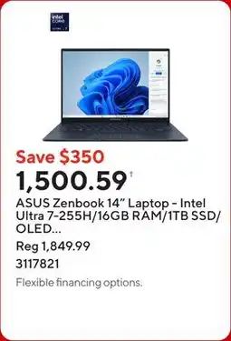 Staples ASUS Zenbook 14 Laptop - Intel Ultra 7-255H/16GB RAM/1TB SSD/OLED Touchscreen/Windows 11 Home offer